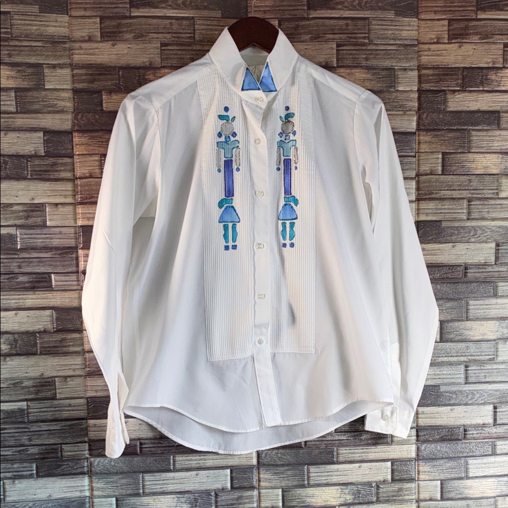 Vintage 80’s White Neil Allyn Size 14 Aztec Western Button Down Shirt
